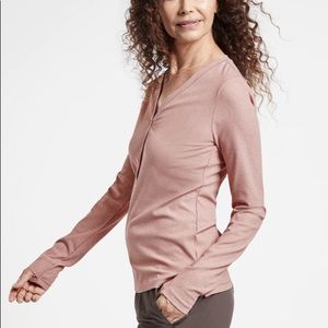 Athleta Uptempo Ribbed Henley Stretch Long Sleeve Shirt
